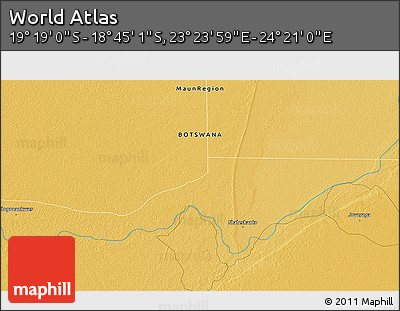 Physical 3D Map of the Area around 19° 2' 1" S, 23° 52' 30" E