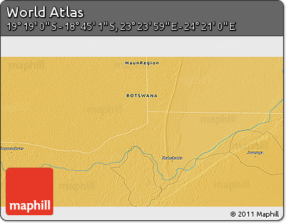 Physical 3D Map of the Area around 19° 2' 1" S, 23° 52' 30" E