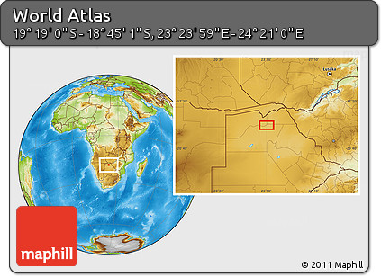 Physical Location Map of the Area around 19° 2' 1" S, 23° 52' 30" E