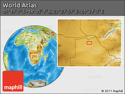 Physical Location Map of the Area around 19° 2' 1" S, 23° 52' 30" E