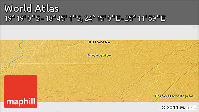 Physical Panoramic Map of the Area around 19° 2' 1" S, 24° 43' 30" E