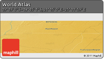 Physical Panoramic Map of the Area around 19° 2' 1" S, 24° 43' 30" E
