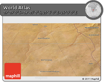 Satellite 3D Map of the Area around 19° 2' 1" S, 25° 34' 30" E
