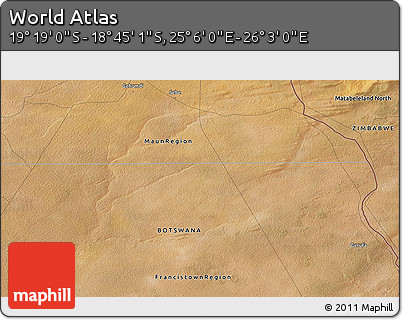 Satellite 3D Map of the Area around 19° 2' 1" S, 25° 34' 30" E