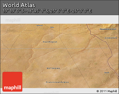 Satellite 3D Map of the Area around 19° 2' 1" S, 25° 34' 30" E