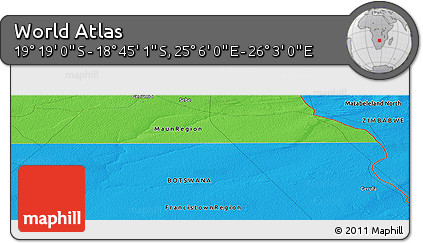 Political Panoramic Map of the Area around 19° 2' 1" S, 25° 34' 30" E