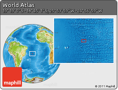 Physical Location Map of the Area around 19° 2' 1" S, 25° 25' 29" W