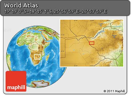 Physical Location Map of the Area around 19° 2' 1" S, 26° 25' 29" E