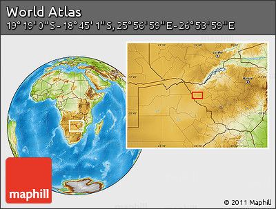 Physical Location Map of the Area around 19° 2' 1" S, 26° 25' 29" E