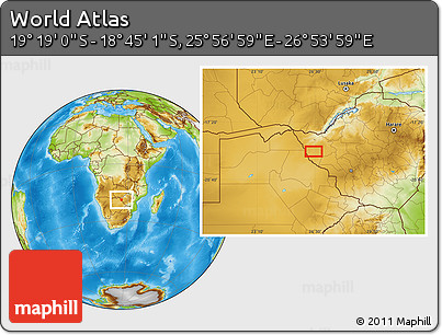 Physical Location Map of the Area around 19° 2' 1" S, 26° 25' 29" E