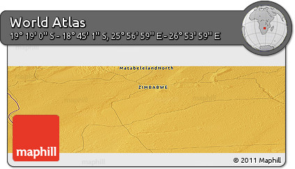 Physical Panoramic Map of the Area around 19° 2' 1" S, 26° 25' 29" E