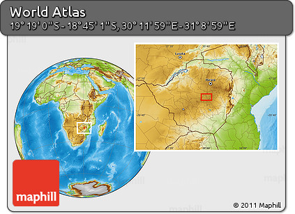 Physical Location Map of the Area around 19° 2' 1" S, 30° 40' 29" E