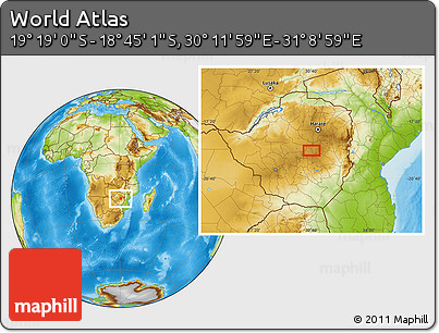 Physical Location Map of the Area around 19° 2' 1" S, 30° 40' 29" E