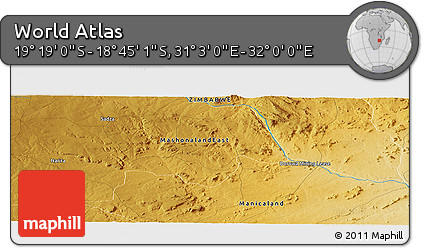 Physical Panoramic Map of the Area around 19° 2' 1" S, 31° 31' 29" E