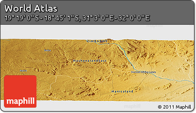 Physical Panoramic Map of the Area around 19° 2' 1" S, 31° 31' 29" E