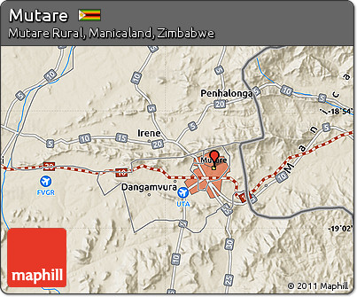 Shaded Relief Map of Mutare