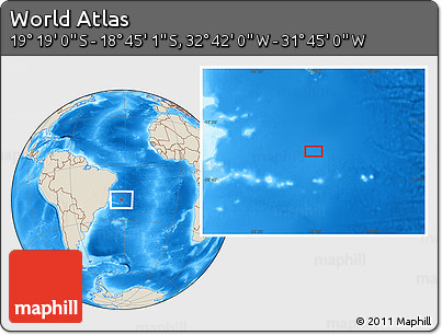 Shaded Relief Location Map of the Area around 19° 2' 1" S, 32° 13' 30" W