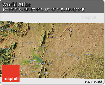 Satellite 3D Map of the Area around 19° 2' 1" S, 33° 13' 30" E