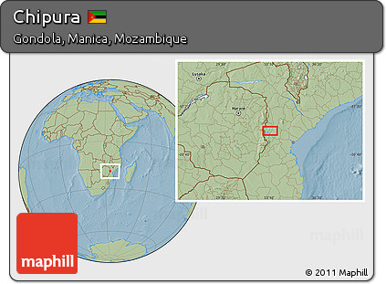 Savanna Style Location Map of Chipura, hill shading