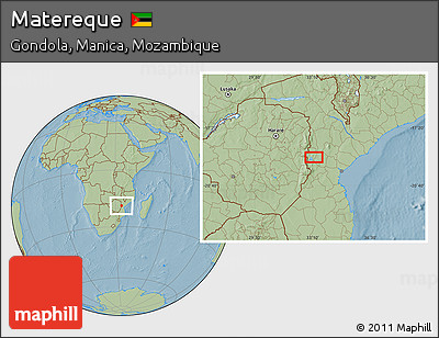 Savanna Style Location Map of Matereque, hill shading