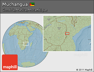 Savanna Style Location Map of Muchangua, hill shading