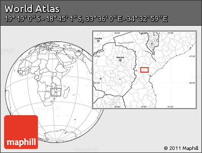 Blank Location Map of the Area around 19° 2' 1" S, 34° 4' 30" E