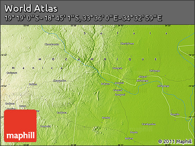 Physical Map of the Area around 19° 2' 1" S, 34° 4' 30" E