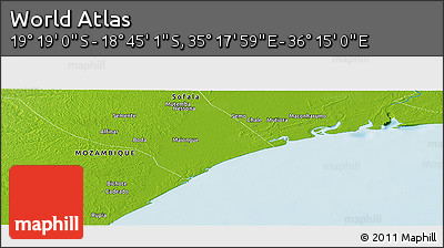 Physical Panoramic Map of the Area around 19° 2' 1" S, 35° 46' 29" E