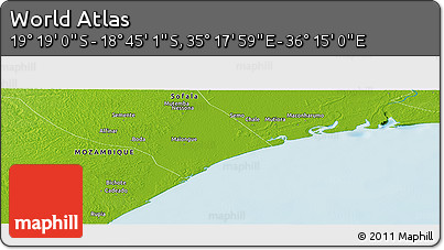 Physical Panoramic Map of the Area around 19° 2' 1" S, 35° 46' 29" E