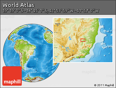 Physical Location Map of the Area around 19° 2' 1" S, 42° 25' 29" W