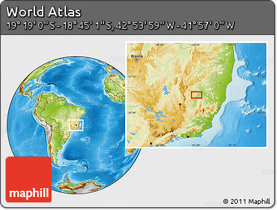 Physical Location Map of the Area around 19° 2' 1" S, 42° 25' 29" W