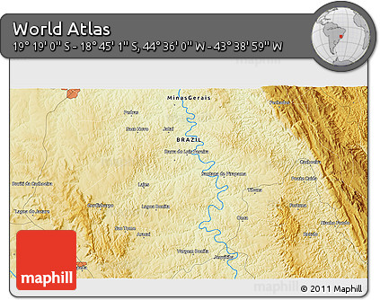 Physical 3D Map of the Area around 19° 2' 1" S, 44° 7' 30" W