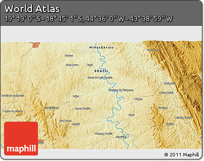 Physical 3D Map of the Area around 19° 2' 1" S, 44° 7' 30" W