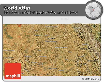 Satellite 3D Map of the Area around 19° 2' 1" S, 44° 7' 30" W