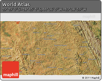 Satellite 3D Map of the Area around 19° 2' 1" S, 44° 7' 30" W