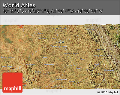 Satellite 3D Map of the Area around 19° 2' 1" S, 44° 7' 30" W