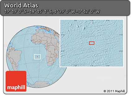 Gray Location Map of the Area around 19° 2' 1" S, 4° 10' 30" W, hill shading