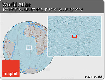 Gray Location Map of the Area around 19° 2' 1" S, 4° 10' 30" W, hill shading