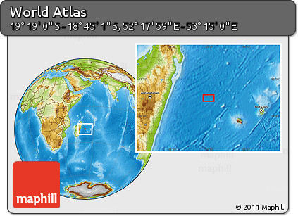 Physical Location Map of the Area around 19° 2' 1" S, 52° 46' 29" E