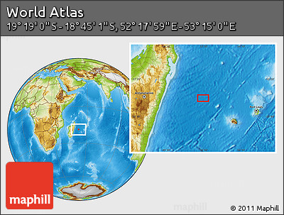Physical Location Map of the Area around 19° 2' 1" S, 52° 46' 29" E