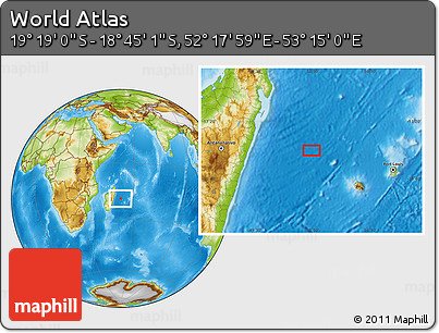 Physical Location Map of the Area around 19° 2' 1" S, 52° 46' 29" E