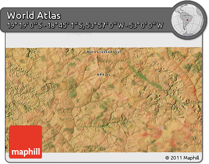 Satellite 3D Map of the Area around 19° 2' 1" S, 53° 28' 30" W