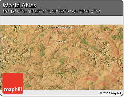 Satellite 3D Map of the Area around 19° 2' 1" S, 53° 28' 30" W