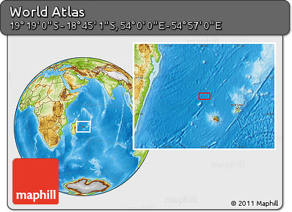 Physical Location Map of the Area around 19° 2' 1" S, 54° 28' 30" E