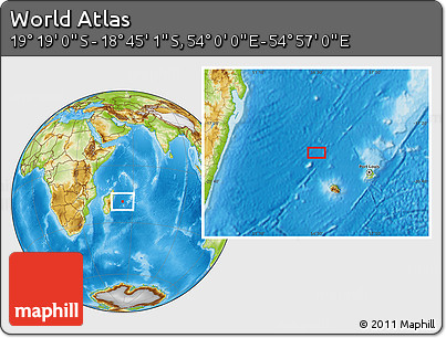 Physical Location Map of the Area around 19° 2' 1" S, 54° 28' 30" E