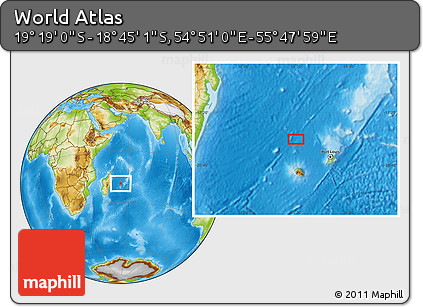 Physical Location Map of the Area around 19° 2' 1" S, 55° 19' 30" E