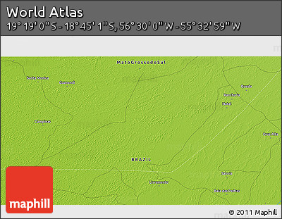 Physical 3D Map of the Area around 19° 2' 1" S, 56° 1' 29" W