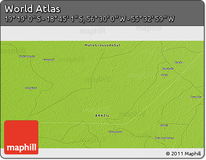 Physical 3D Map of the Area around 19° 2' 1" S, 56° 1' 29" W