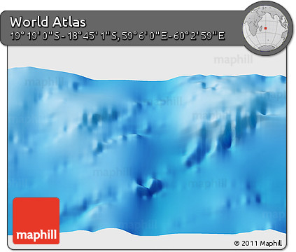 Physical 3D Map of the Area around 19° 2' 1" S, 59° 34' 30" E
