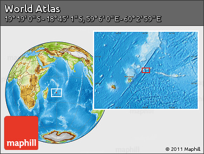 Physical Location Map of the Area around 19° 2' 1" S, 59° 34' 30" E